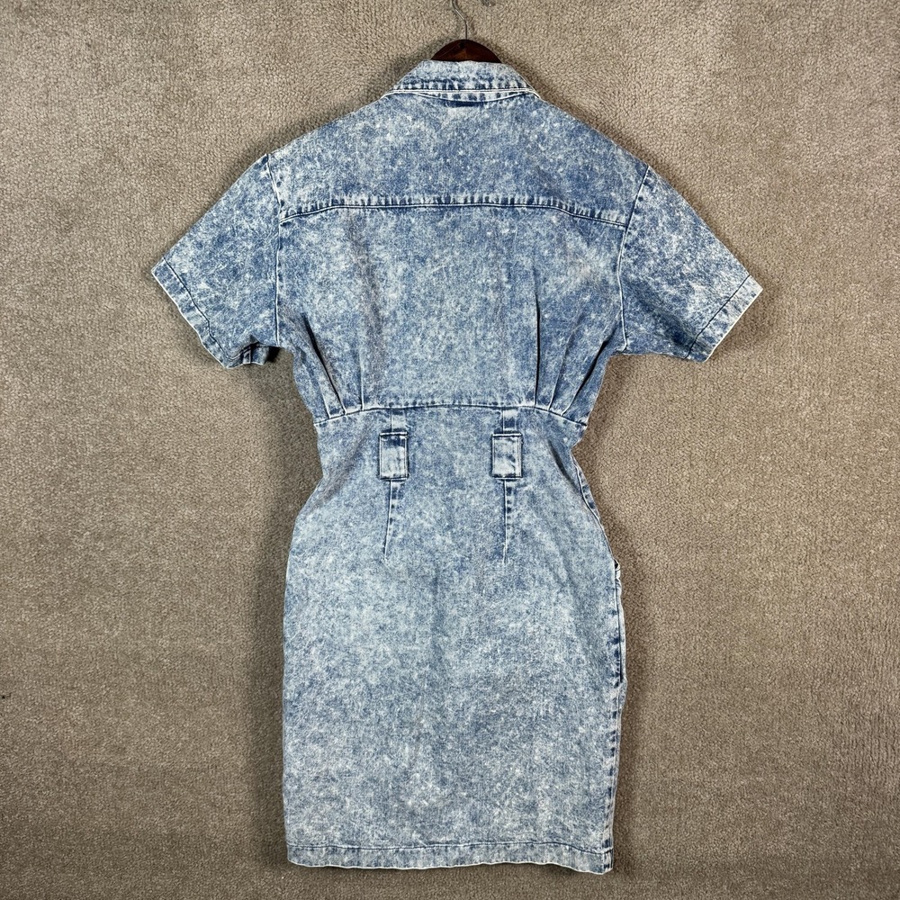 Vtg Oops‎ California Denim Shirt Dress Womens 7/9 Acid Wash Tribal Trim Grunge - Picture 11 of 13
